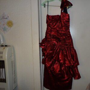 Lizette Creations Red Christmas Bow One Shoulder Dress Sz 12